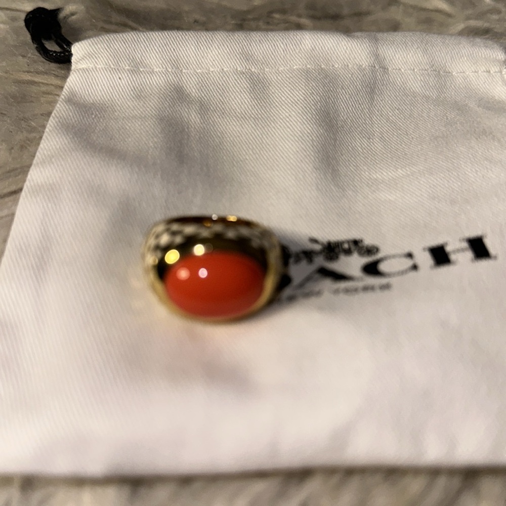 Coach signature enamel white and beautiful Coral Gold Ring